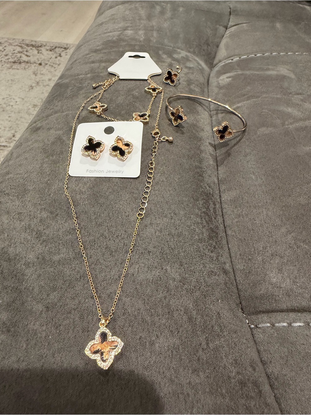 Target Gold-Tone Necklace and Clover Jewelry Set with Black Accents